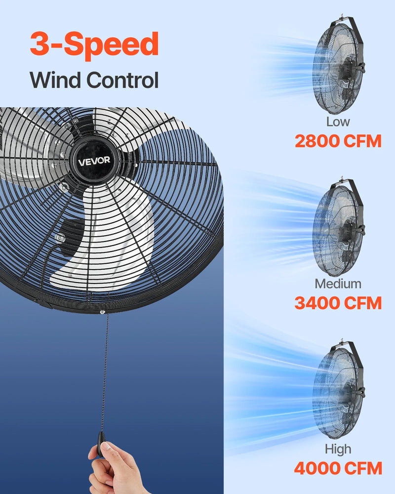 VEVOR 18 Inch Industrial Wall Mount Fan 3 Speed 4000 CFM VV-BGSFS18 - Refurbished